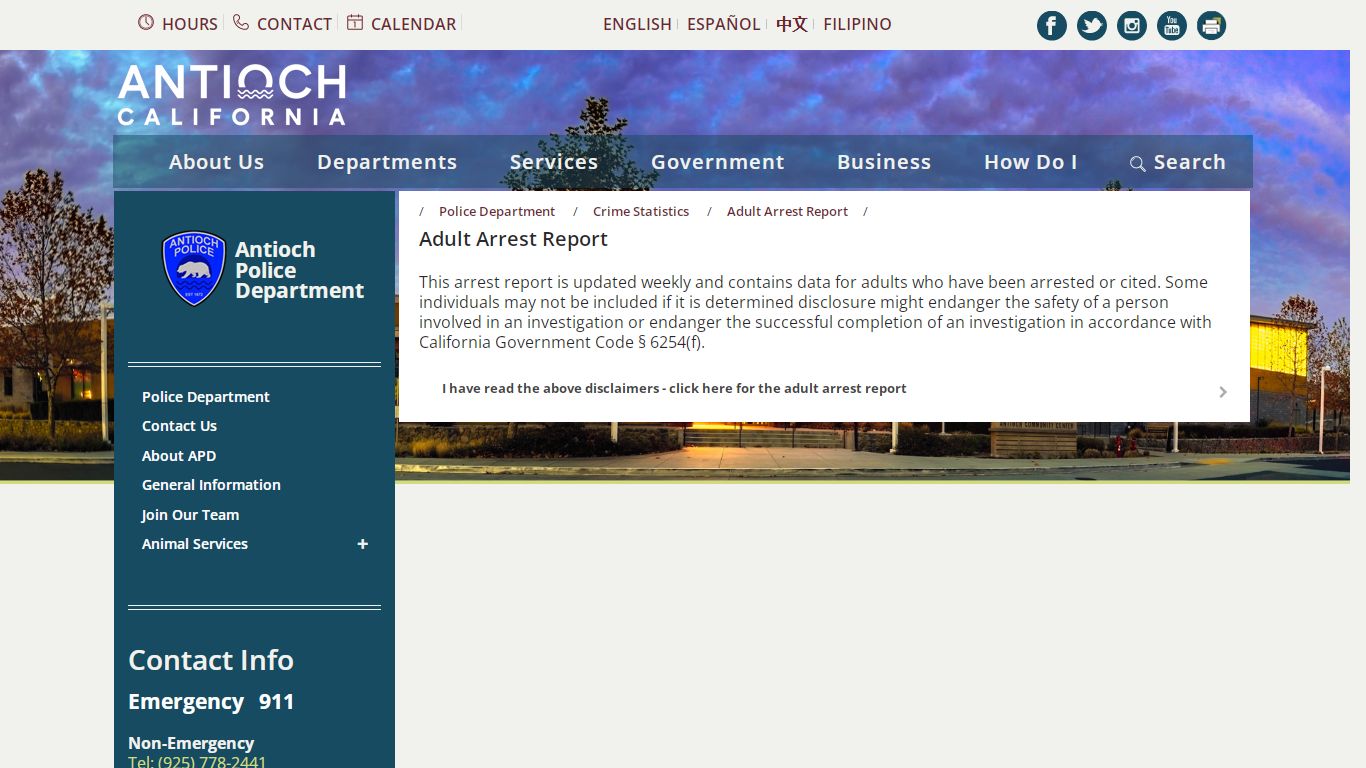 Adult Arrest Report – City of Antioch, California